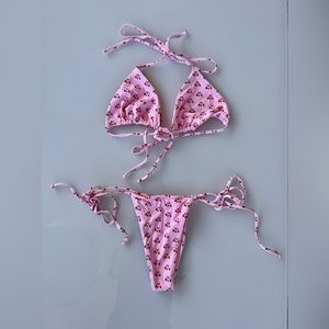 Frankie’s Bikini Pink Cherries Swimsuit Top and Bottom (New)
